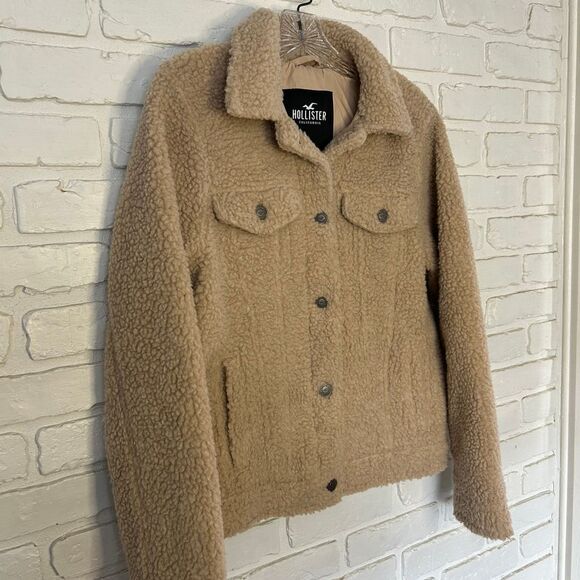 Hollister Teddy Bear Sherpa Jacket Small‎ NWOT Tan Beige - Picture 3 of 5